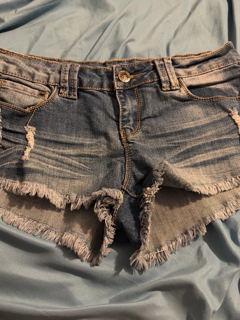 Wishful Park Light Blue Distressed Denim Shorts